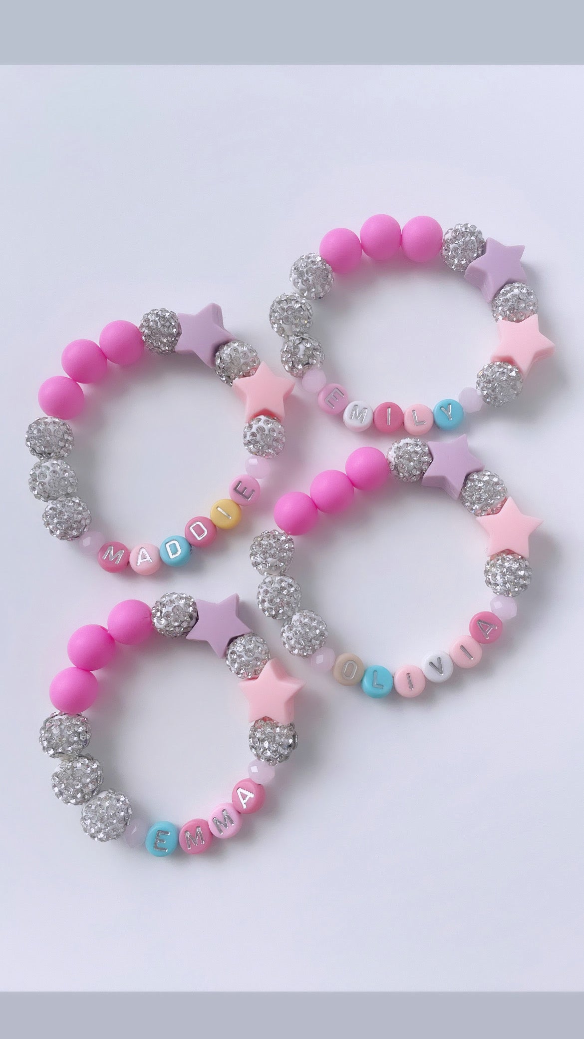 Pink Silver Stars Personalized Bracelet